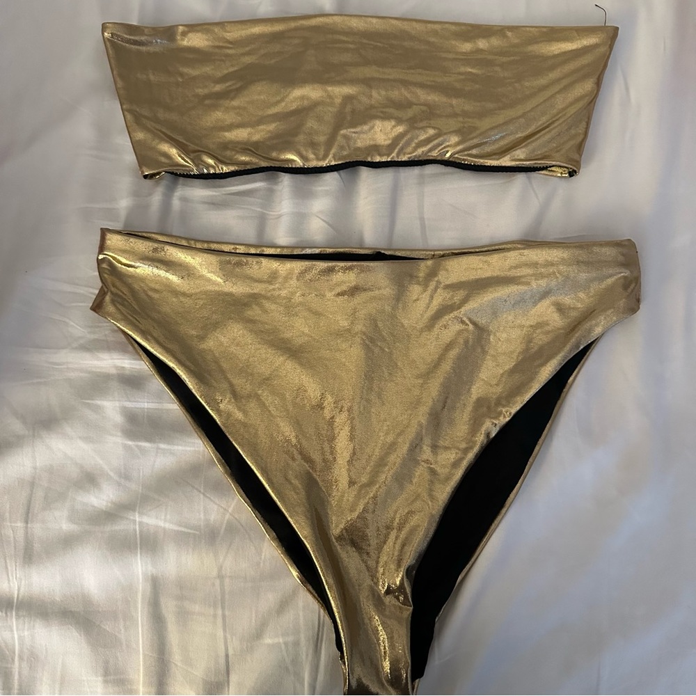 Gold foil bandeau bikini set size UK14